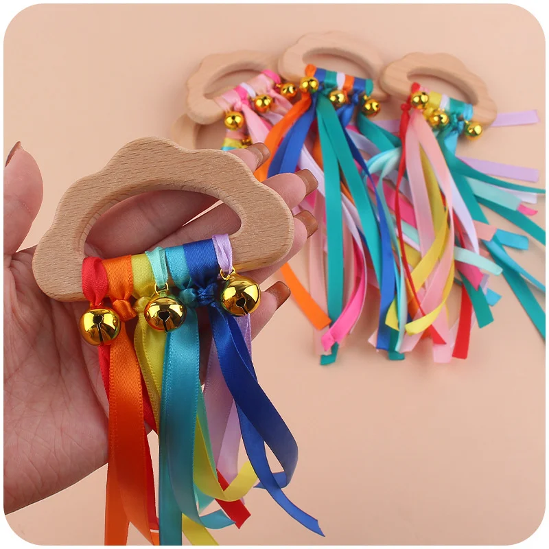 

Kids Sensory Montessori Toys Wooden Ring Rainbow Ribbon With Bells Hand Bells Toddler Baby Colour Recognition Educational Toy