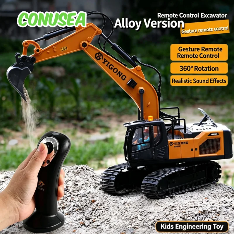 11Ch Rc Excavator 1/20 Remote Control Truck Alloy Shovel 2.4G Upgraded Control Console Unlimited Rotation Engineering Vehicle