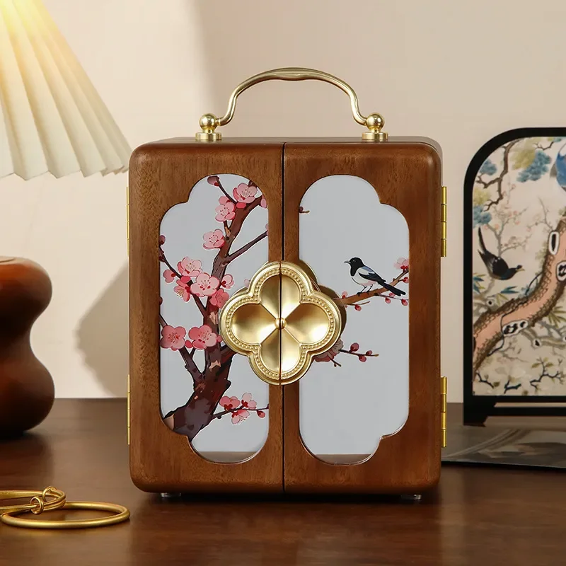 Solid Wood Jewelry Storage Box Large Capacity Double Door Organizer High End Light Luxury Display Case for Rings Necklaces