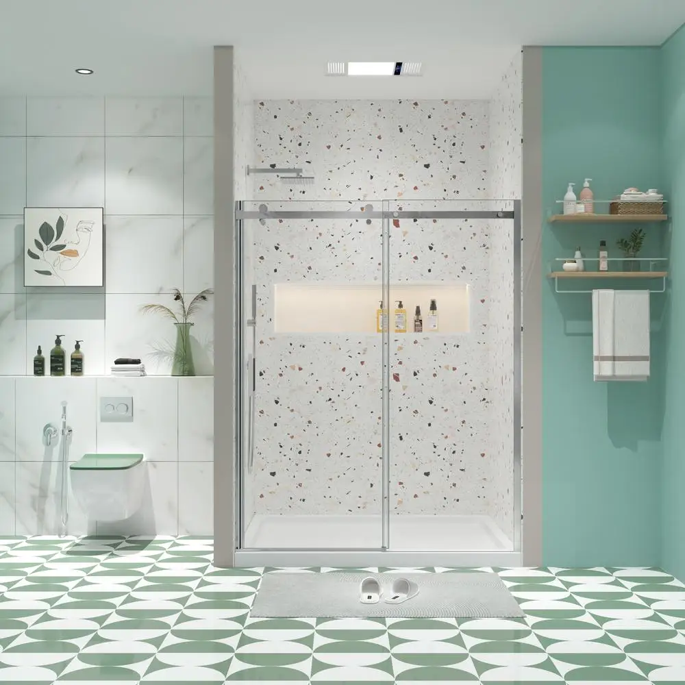 

Sliding Shower Door 56-60 Inch W x 74 Inch H with 5/16" Tempered Glass Polished Chrome Finish Smooth Sliding System