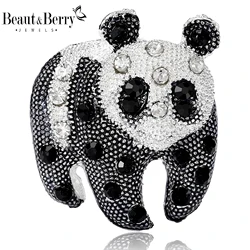 Beaut&Berry Lovely Rhinestone Panda Brooches for Women Unisex Animal Pins Casual Party Accessories New Gifts Friends Decoration
