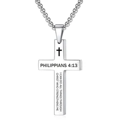 Christian Bible Verse Cross Pendant Necklace Stainless Steel Religious Scripture Prayer Jewelry Gifts