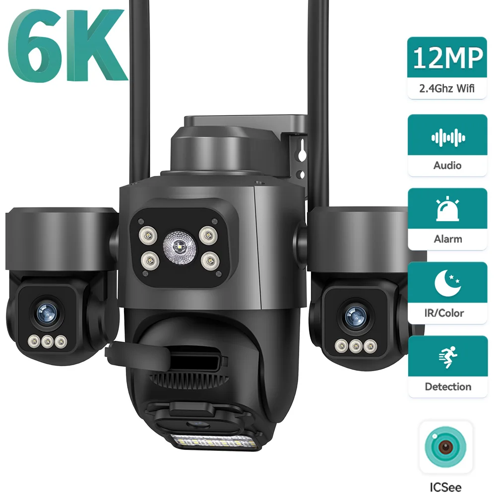 12MP Triple Lens PTZ IP Security Camera IP66 Waterproof Auto Tracking Night Vision 2-Way Audio WIFI CCTV Surveillance  iCsee APP