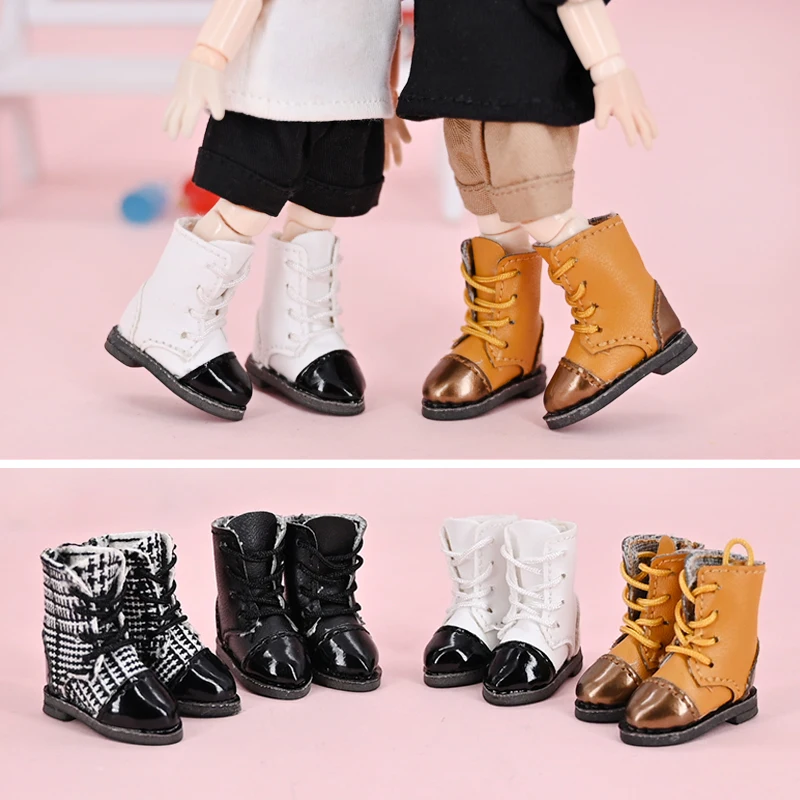 Ob11 Doll Grid Pattern Pointy Toe Shoes Dolls Shoes With Shoelace Accessories For Penny, Obitsu11, Gsc Body, Ymy, 1/12Bjd Doll