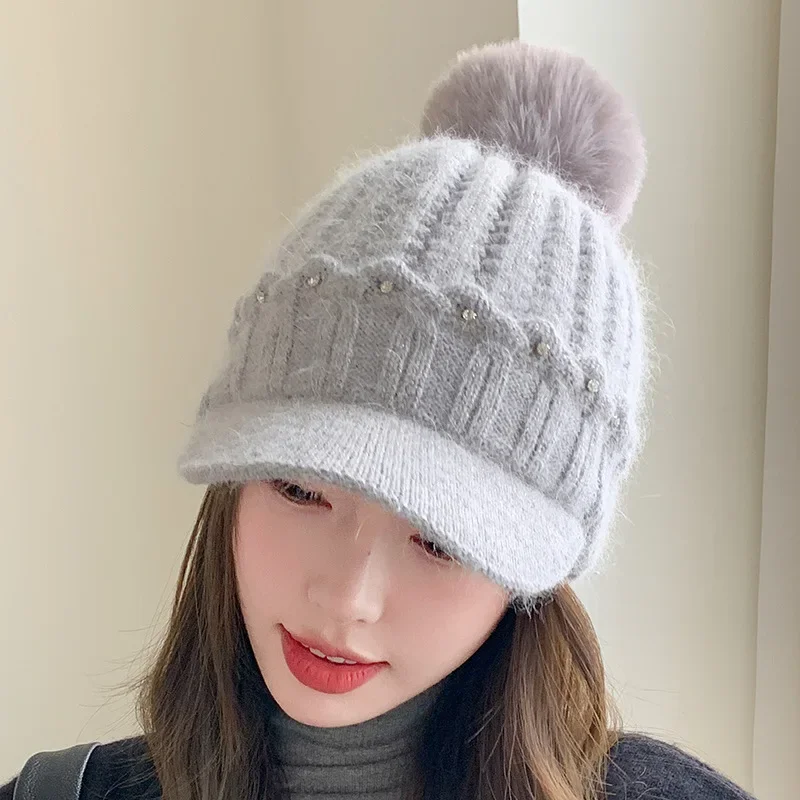 Ladies Thickened Thermal Duck Tongue Knitted Wool Hat Winter Hats Baseball Autumn and Winter Ear Protection CapTo Keep Warm