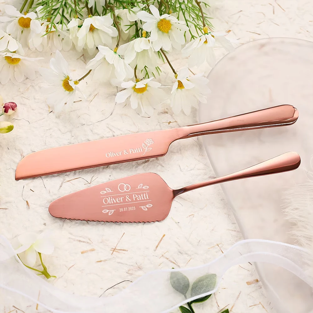 Personalised Cake Knife and Serve Set Wedding Birthday Anniversary Engraved Cake Cutter Spatula Set Gifts For Bridal Shower