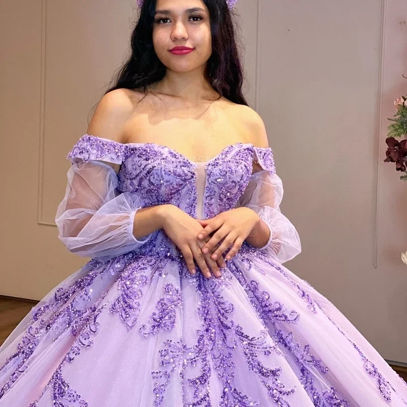 ANGELSBRIDEP lawenda Quinceanera sukienki meksykańska suknia balowa aplikacja z koronki koraliki cekinowe przyjęcie urodzinowe księżniczka słodka 16 sukienka