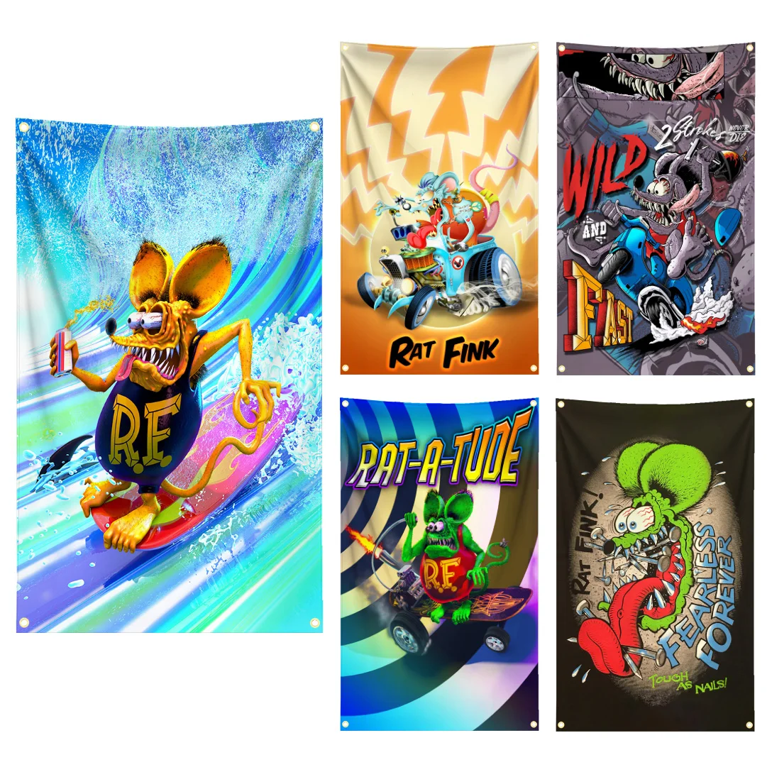 Rat Fink Choppers Flag Flying Tapestry Polyester Digital Printing Banner for Garage Wall Art Out Door Decoration