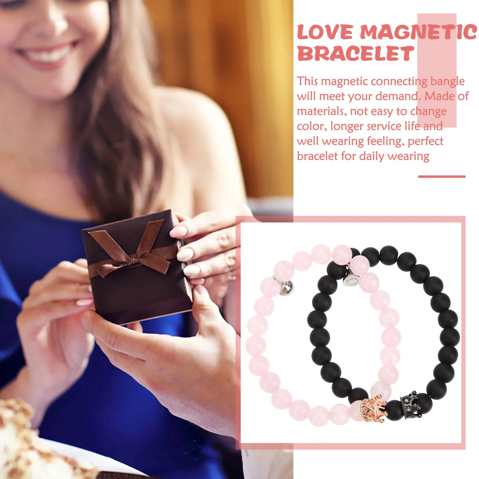 

1Pair Couple Beaded Bracelets Matching Lover Wrist Jewelry Magnetic Birthday Anniversary Valentine's Day Gift