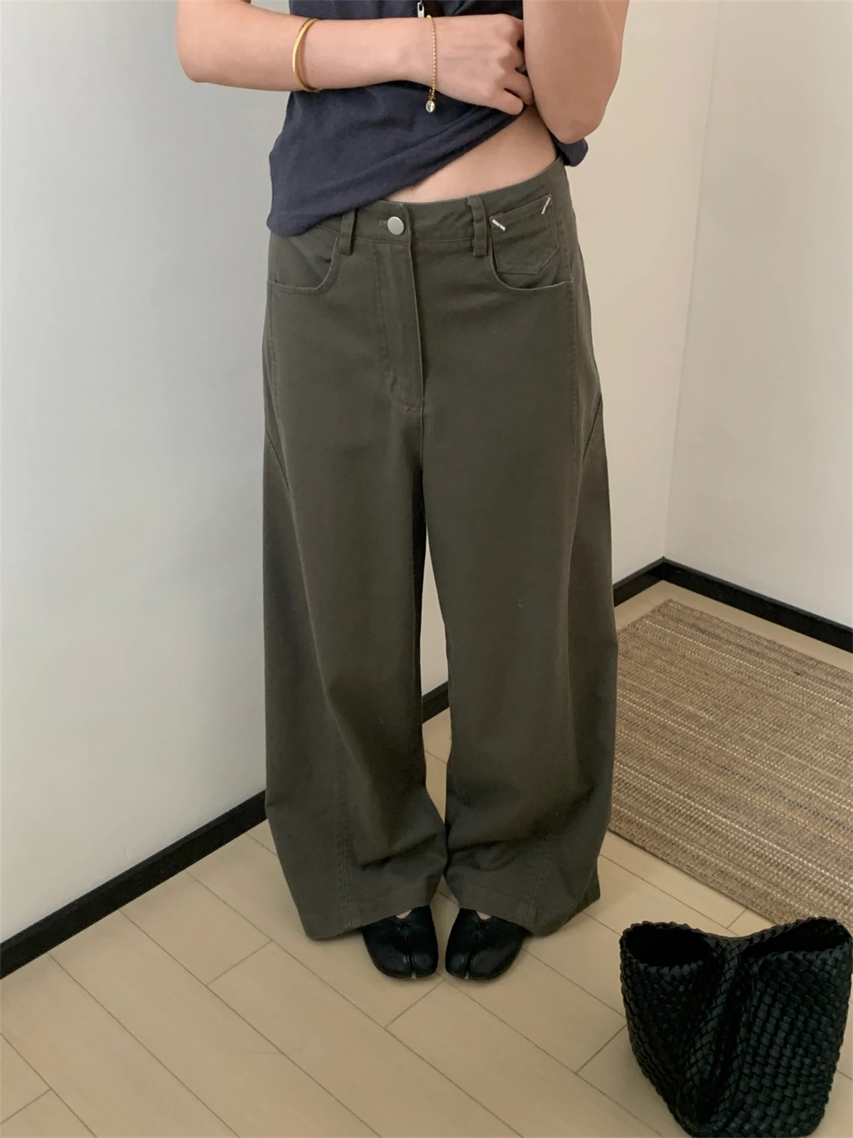 Korean Style High Waist Wide Leg Straight Cut Denim Jeans Women's Autumn Slimming Versatile American Retro Denim Pants