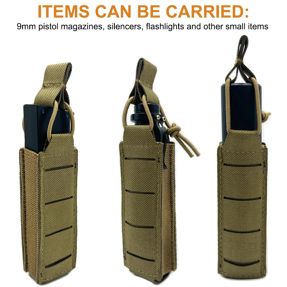 Tactical Pistol Magazine Pouch 9mm Extended Single Mag Pouch Molle Tool Flashlight Torch Holder Hunting Airsoft Accessories view 3