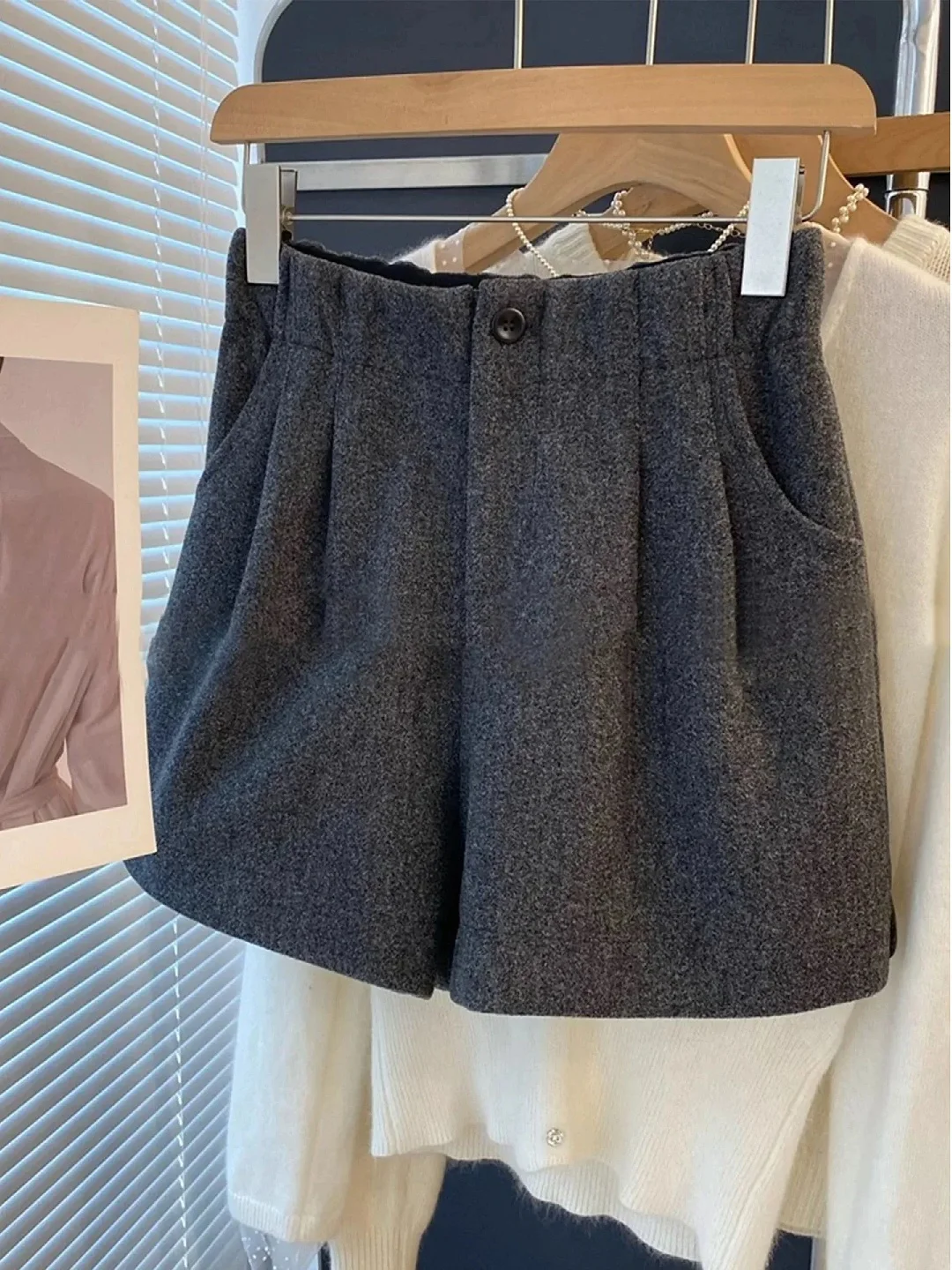 

ay Woolen ort Pants Women's Casual Autumn Winter High Waist Straight Leg Pants Commute Sle Korean Version Faionable