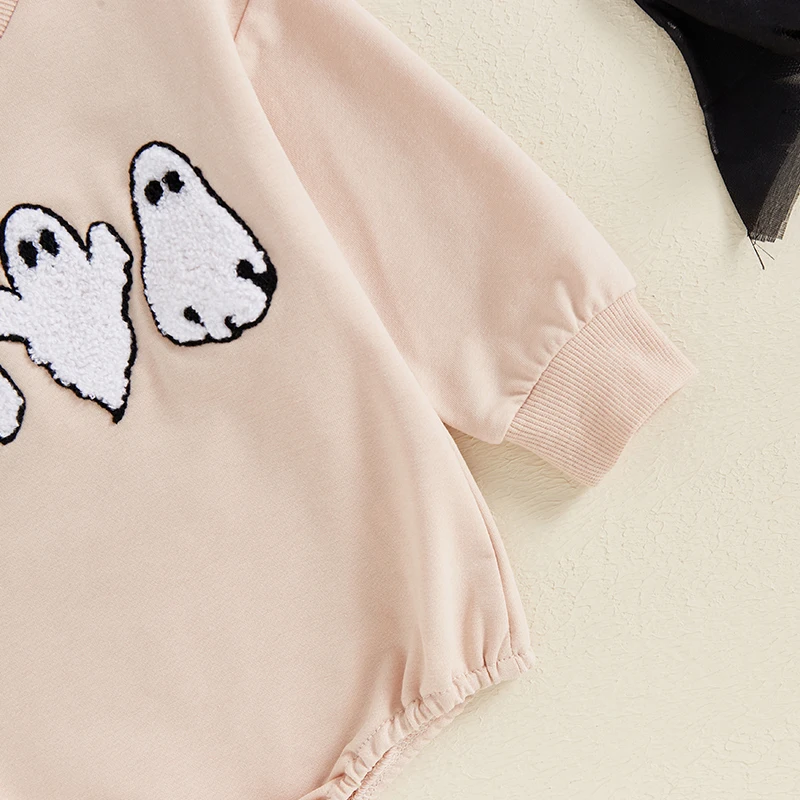 Infant Baby Girl Boy Sweatshirt Romper Ghost Embroidered Patch  Playsuit Jumpsuit Newborn Halloween Clothes