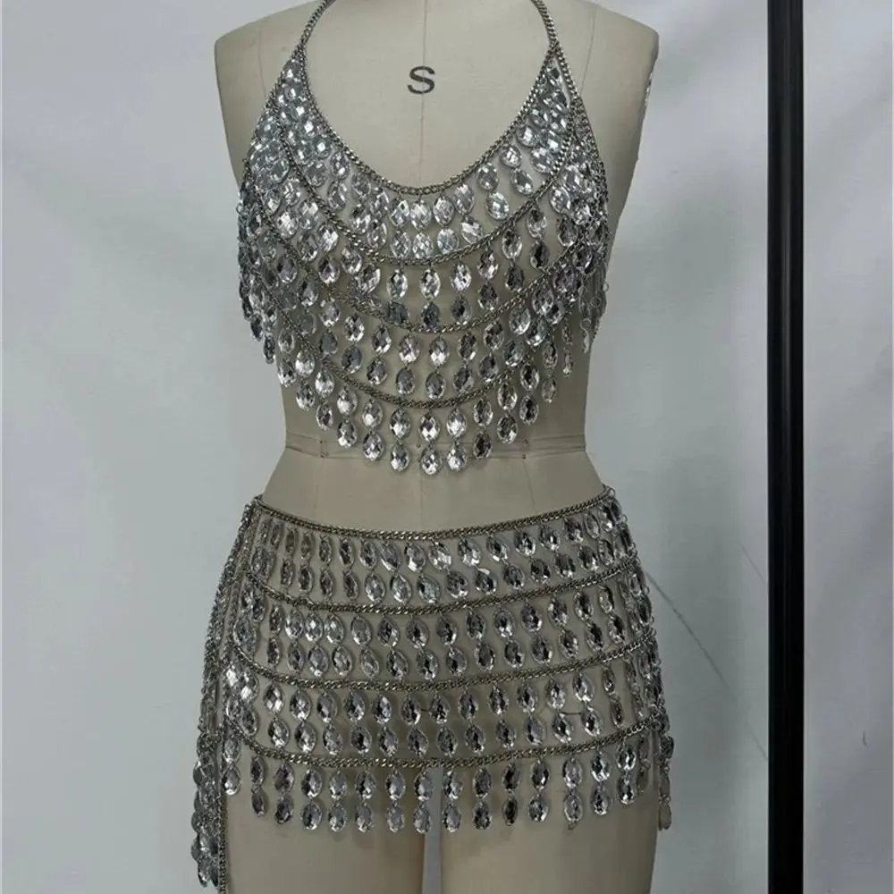 

New European & American Style Sexy Handmade Patchwork Necklace Fashionable Nightclub & Beach Gemstone Waist Chain Body Chain Set