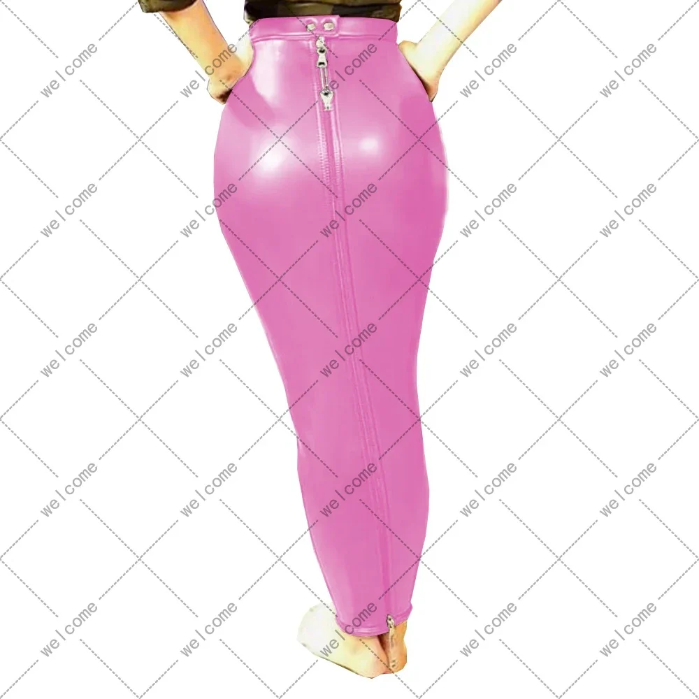 Sexy Female Women PU Leather High Waist Full Zip Lockable Bodycon Sissy Hobble Pencil Skirts Long Skirt Erotic Fetish Elegant