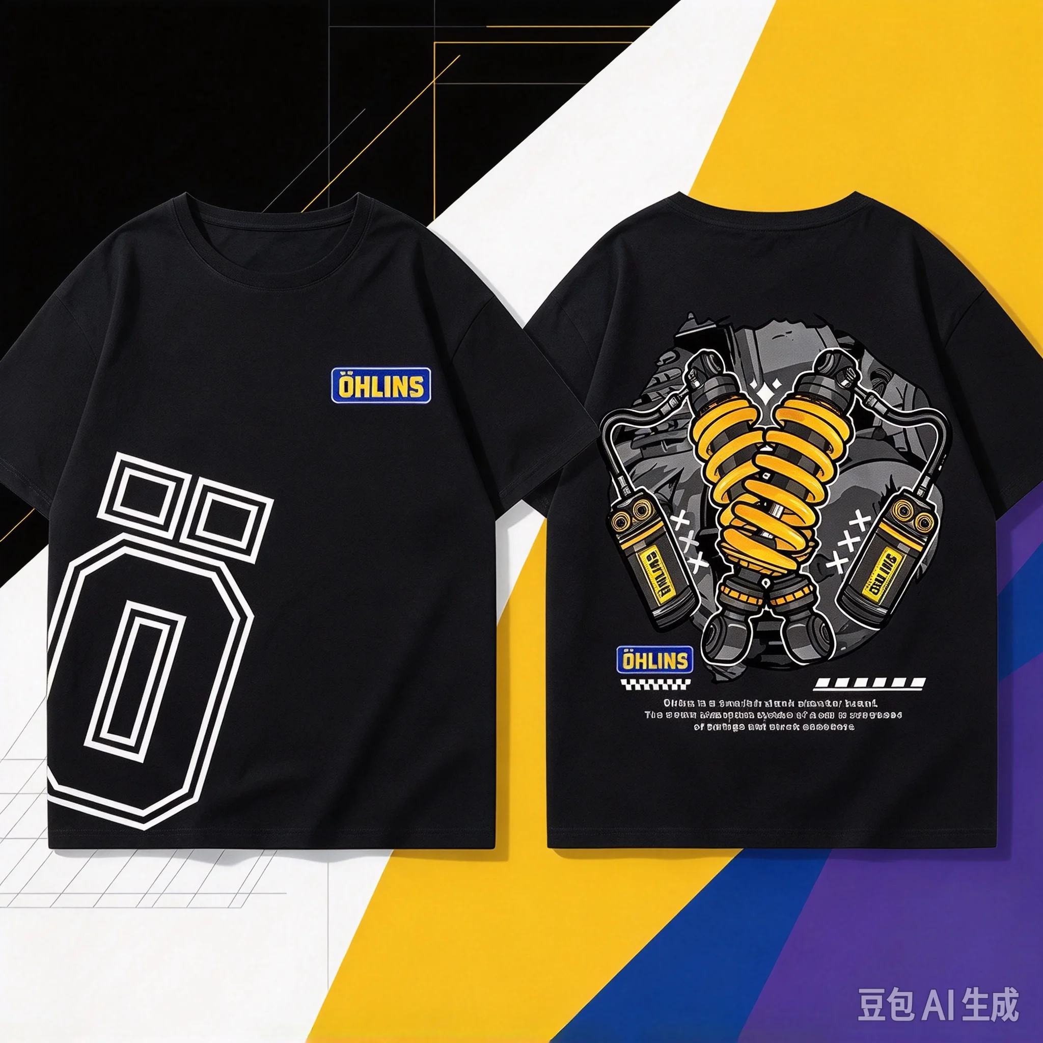 OHLINS Motorcycle Shock Absorber Modified T-shirt Clothes Trendy Brand Men's Women's Car Club Comfortable and casual