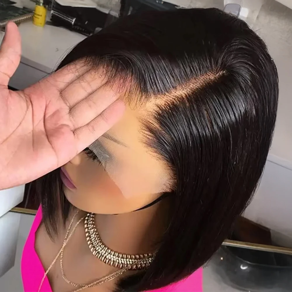 

13x6 Hd Парик из натуральных волос на кружеве, бразильский прямой короткий парик Remy, прямой прозрачный парик на фронтальной части шнурка для женщин, 250%