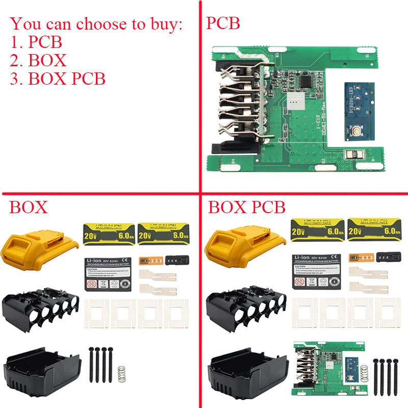 DCB200 Li-ion Battery 10*18650 Plastic Case Charging Protection Circuit Board Box Housings For DeWalt 18V 20V Li-ion Battery