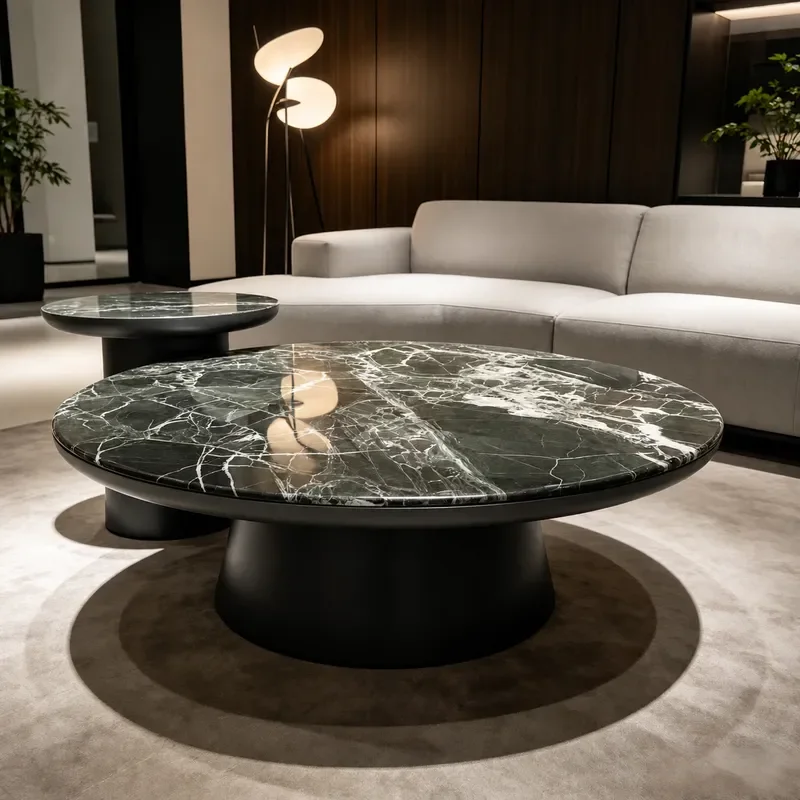 Italian Modern Green Natural Marble Round Coffee Table Set Luxury Stone Side Table Combination for Living Room Home Furniture