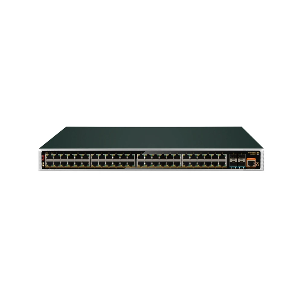 52 Port 6KV L3 Managed Industrial PoE Switch 48*10/100/1000Mbps PoE port+4*10G SFP+  600W with Cooling Fan support VLAN ERPS+
