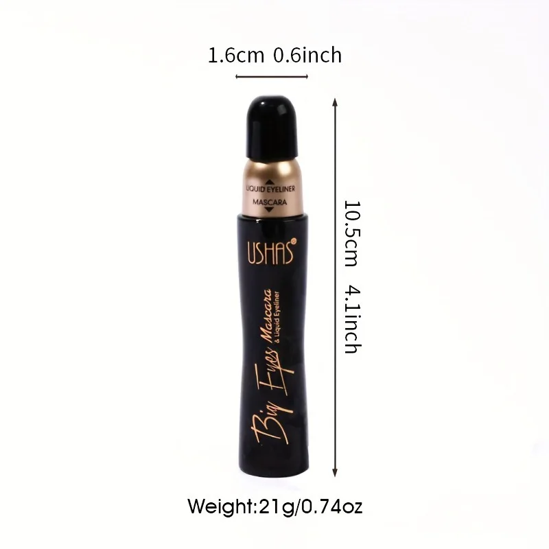 USHAS New Mascara Eyeliner Set Waterproof Moisturize Lasting 2 in 1 Eye Makeup Slender Curly Thick Eyelash Fashion Black Mascara