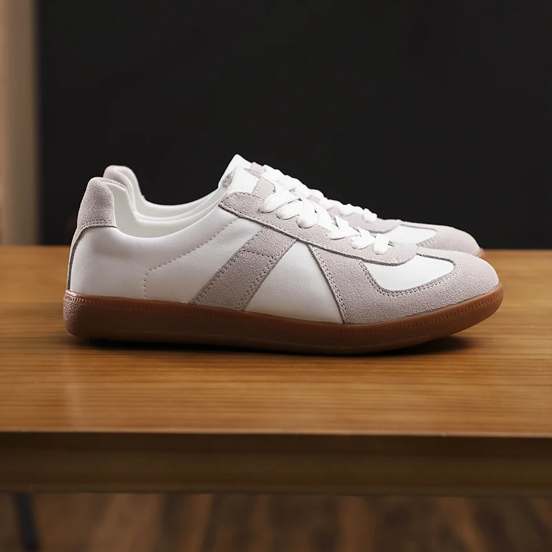 

Retro Full Leather Deqin Casual oes Men's Lace-Up Comfortable Spring Summer Faionable Spor round Toe Mixed Material