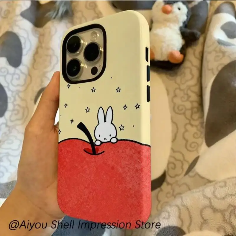 Cartoon Miffy Phone Case Ins Korean 16/15 Pro Phone Case Anime Print 14/13/12/11 Hard Case Anti Drop Phone Case