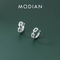 Modian Pure 925 Sterling Silver Geometric Clear Cz Dazzling Ear Buckles Hoop Earrings for Women Clips Chic Fashion Jewelry Arete