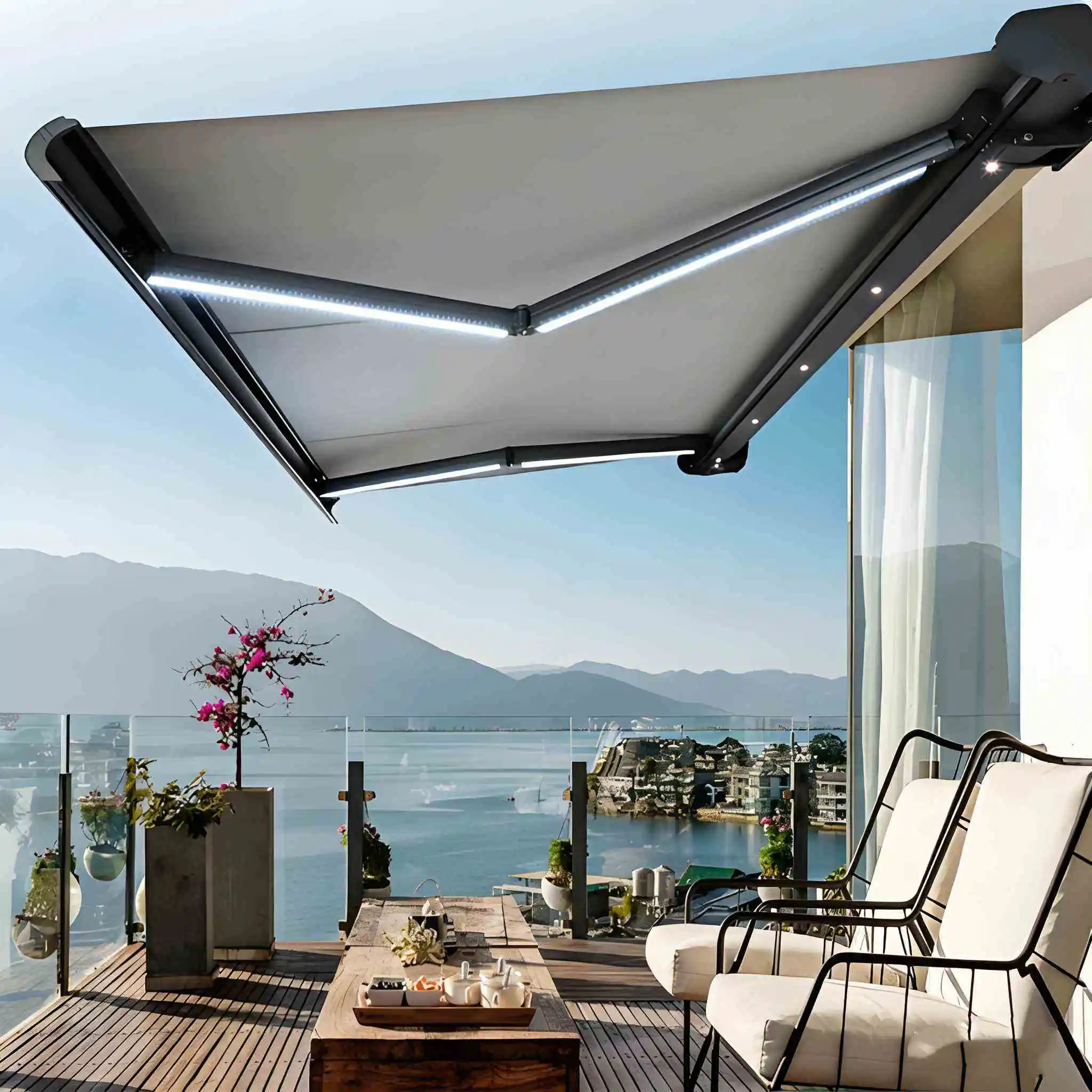 Large Balcony Panoramic Outdoor Sunshade Motorised Aluminum Full Cassette Retractable Awning APP Controls The Intelligent Canopy