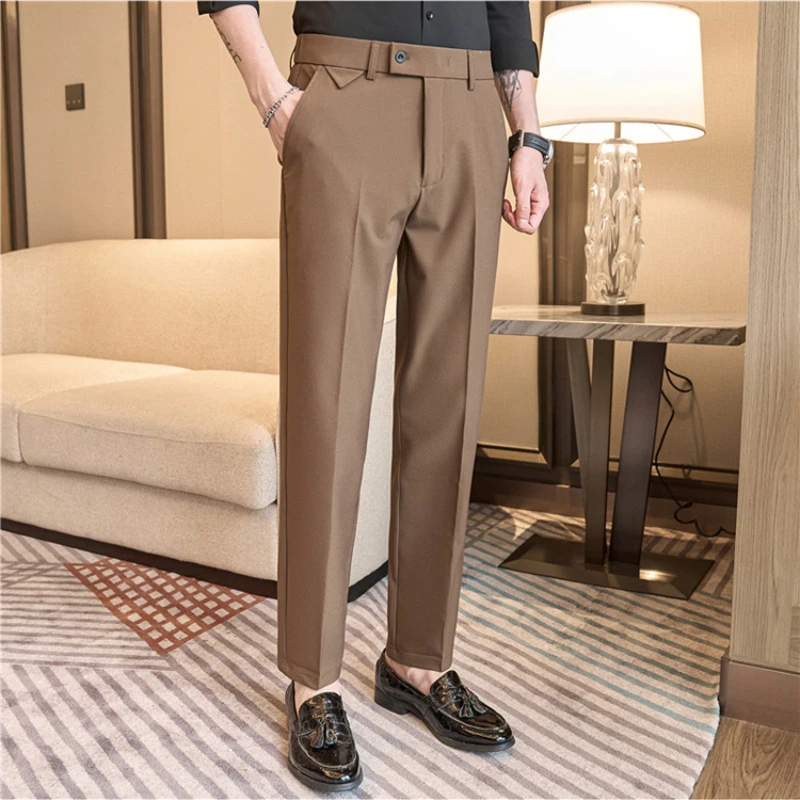 Men's High-Grade Trousers, Stretch Waist, Casual Trousers Slim Fit Navy Blue, Business All-Match，Male PantsYY183