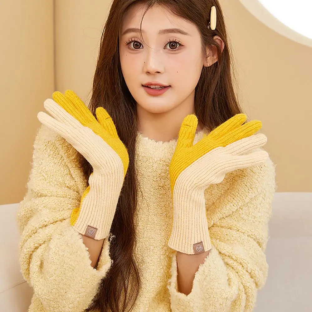 

Модные двухцветные зимние вязаные перчатки, ветрозащитные, морозостойкие варежки с сенсорным экраном, дышащие женские перчатки для верховой езды