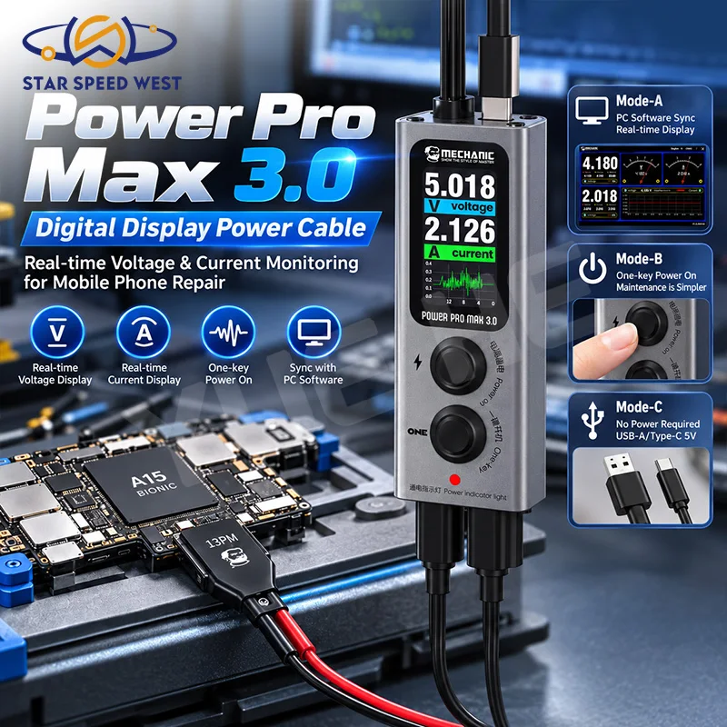 MECHANIC Power Pro Max 3.0 Smart Digital Display Power Supply with PC Sync Real Time Voltage Current Tester for Phone Repair