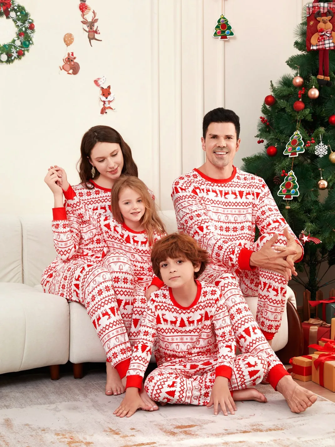 2024 Christmas Matching Family Pajamas Xmas The Cartoon Print Pjs Mother Kids Clothes Christmas Pajamas For Family