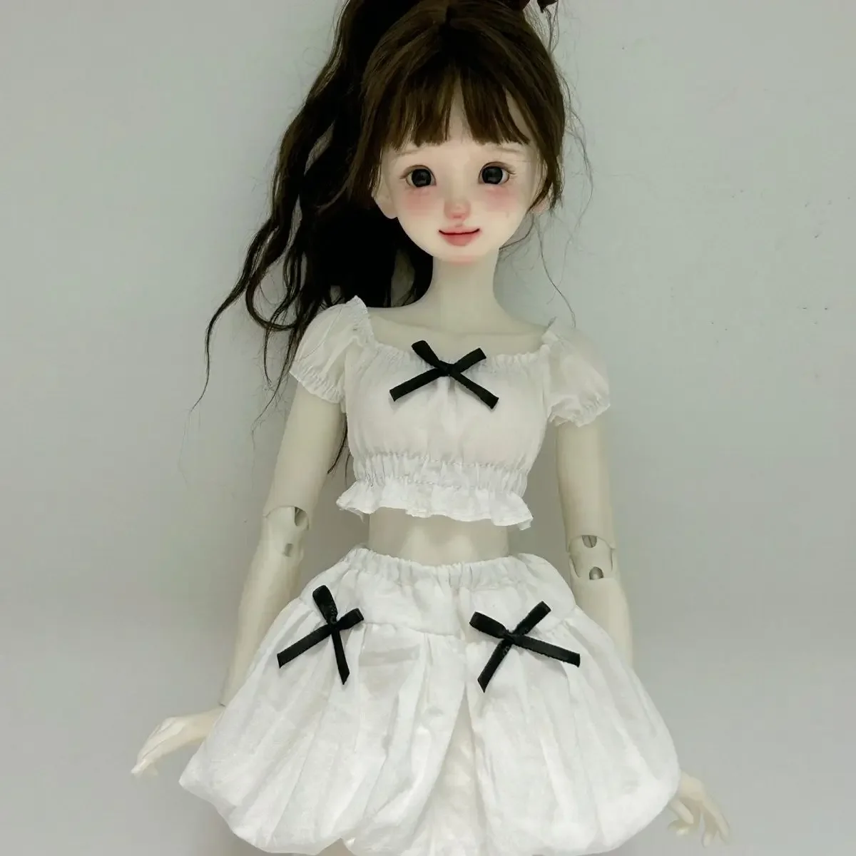 Zestaw ubranek dla lalki 1/4, sukienka, garnitur dla lalki BJD 45 cm, bluzka z bufiastymi rękawami + spódnica, zabawki do przebierania, akcesoria do domku dla lalek, bez lalki