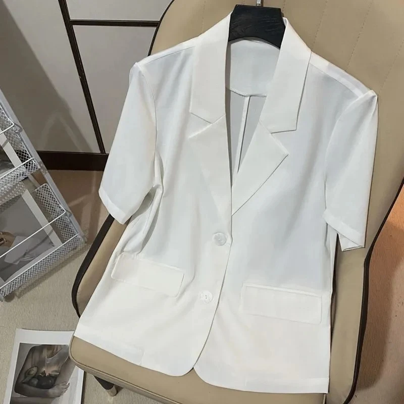 Clothing White 2024 Sleeve Summer Korean Style Blazer and Shorts Suit for Woman Kit Women\'s Short Pants Sets Complete Two Pieces