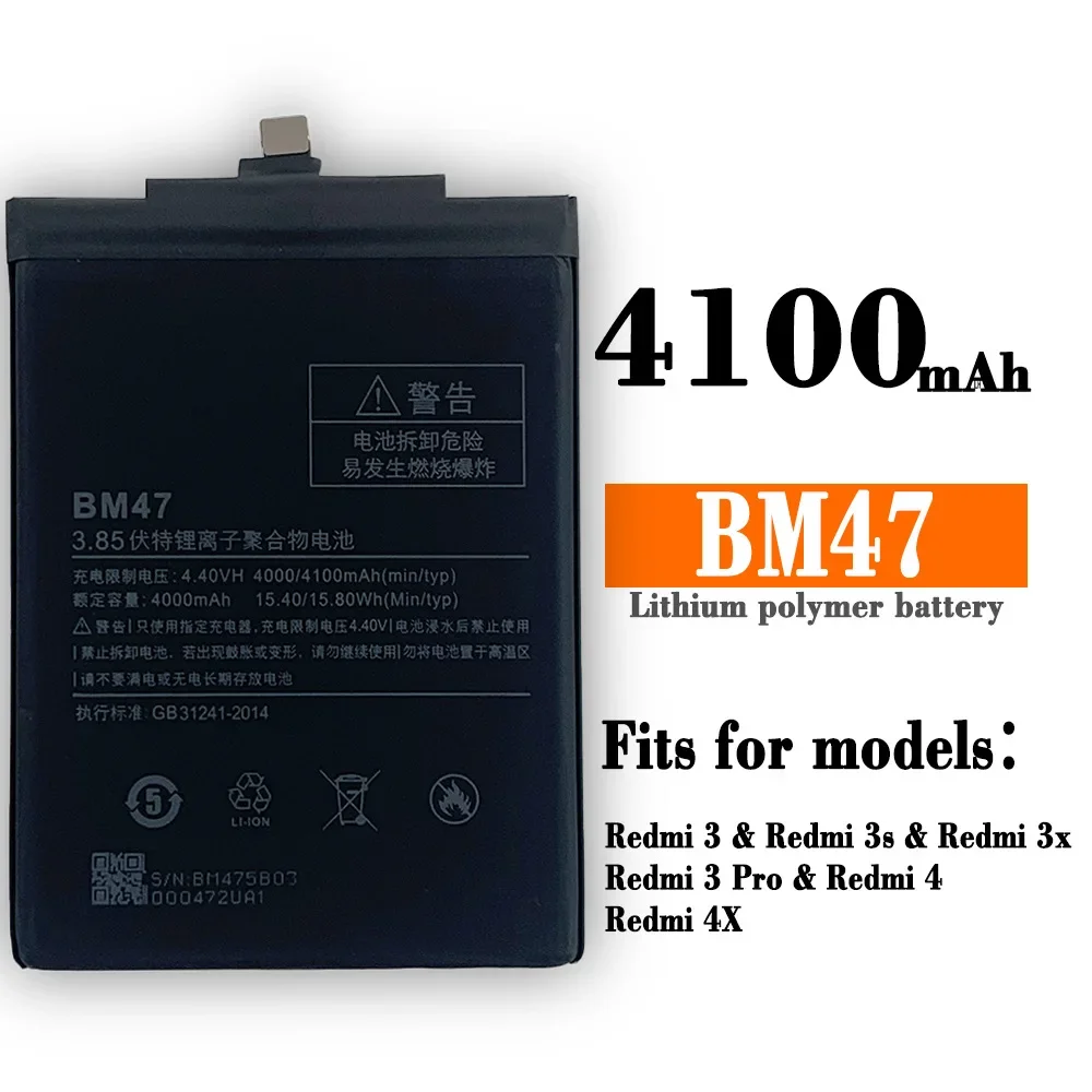 BM47 4100mAh Battery For Xiaomi Redmi 3S 3X Redmi 4X Redmi 3 / 3pro BM47 Replacement Batteries +Tools