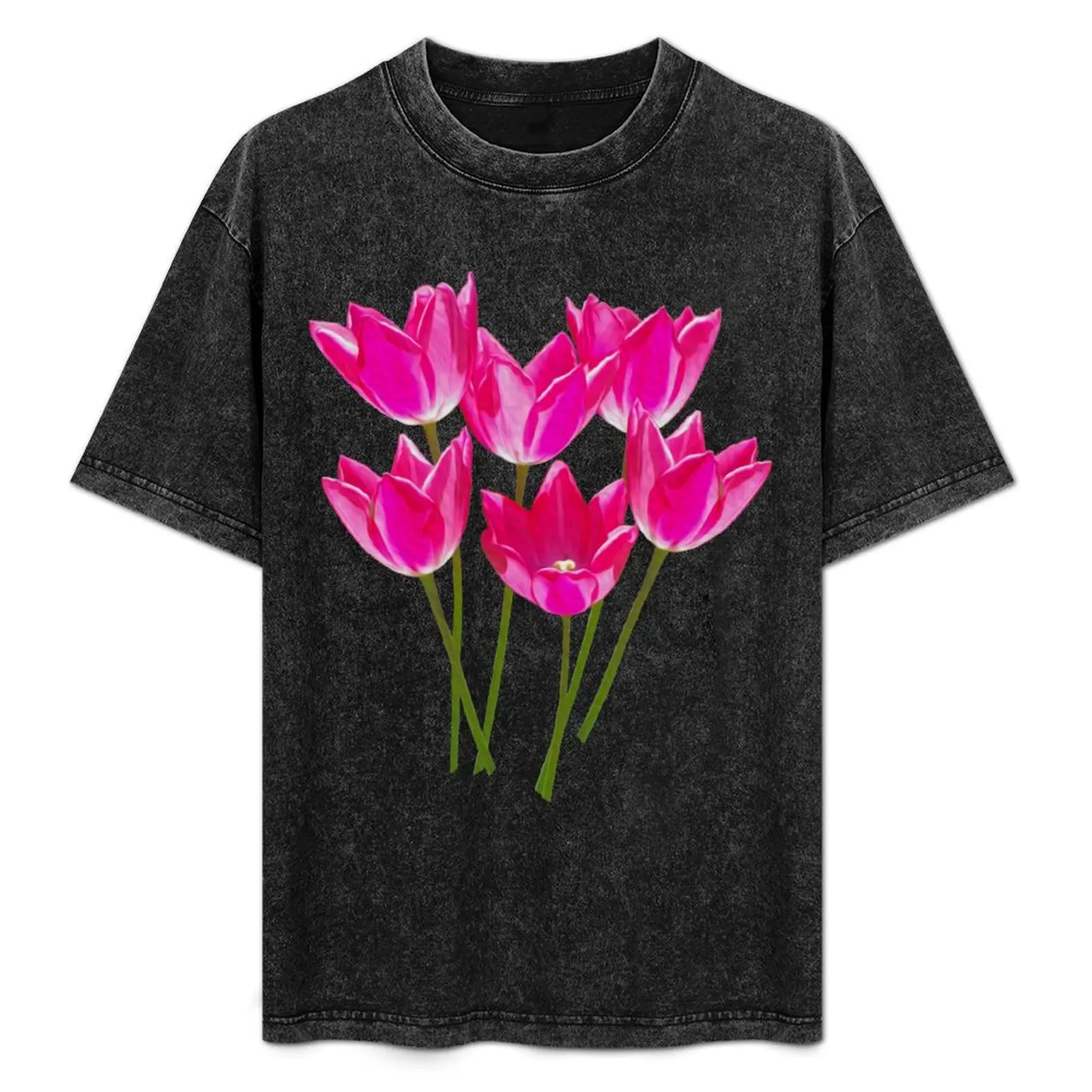 

Bright Pink Tulips T-Shirt Big Size Short Sleeve Casual Top