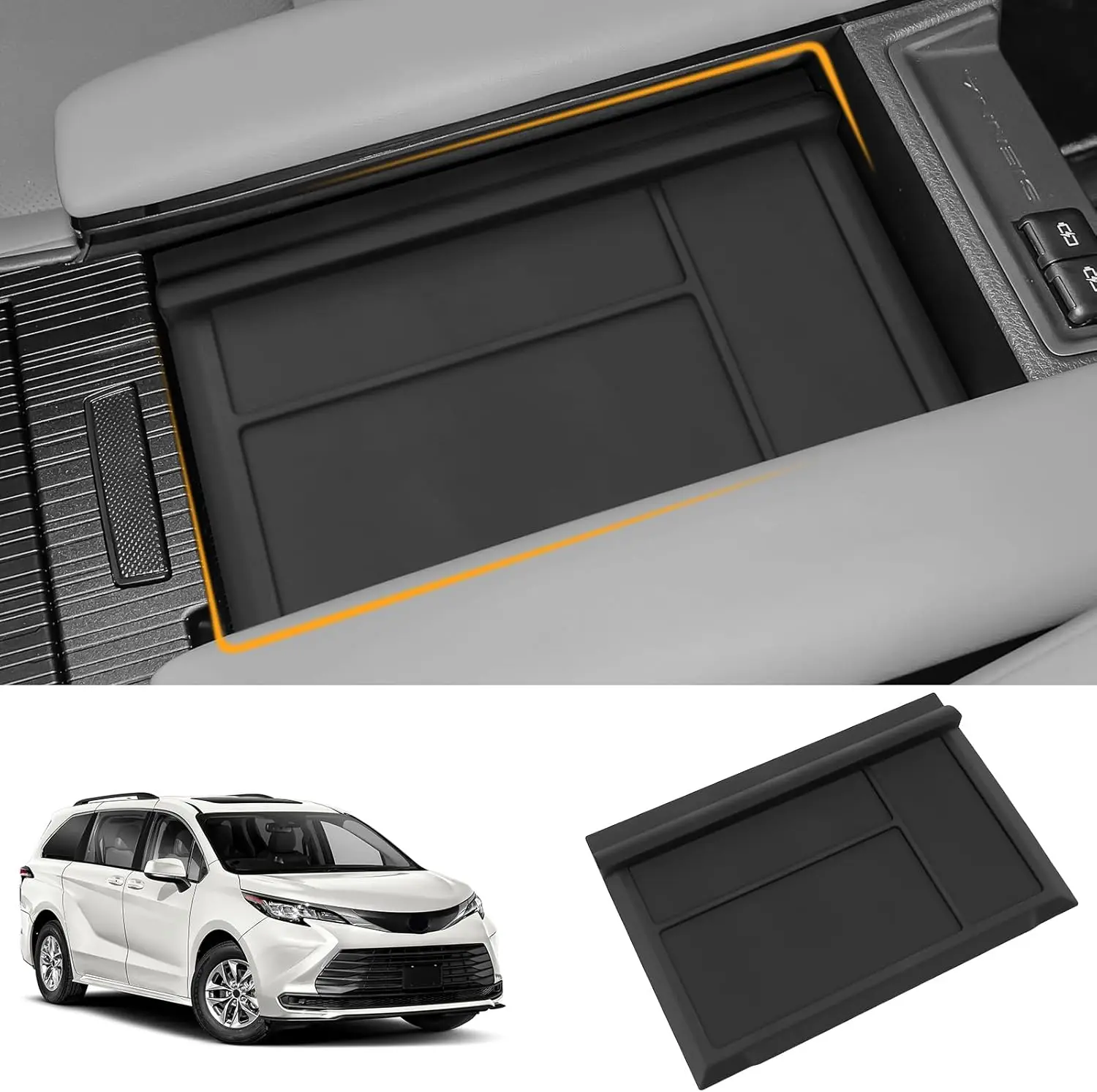 Center Console Tray Liner Compatible For Toyota Sienna 2021-2025 2026 LE/XLE/XSE/Limited/Platinum Accessories, Silicone Center