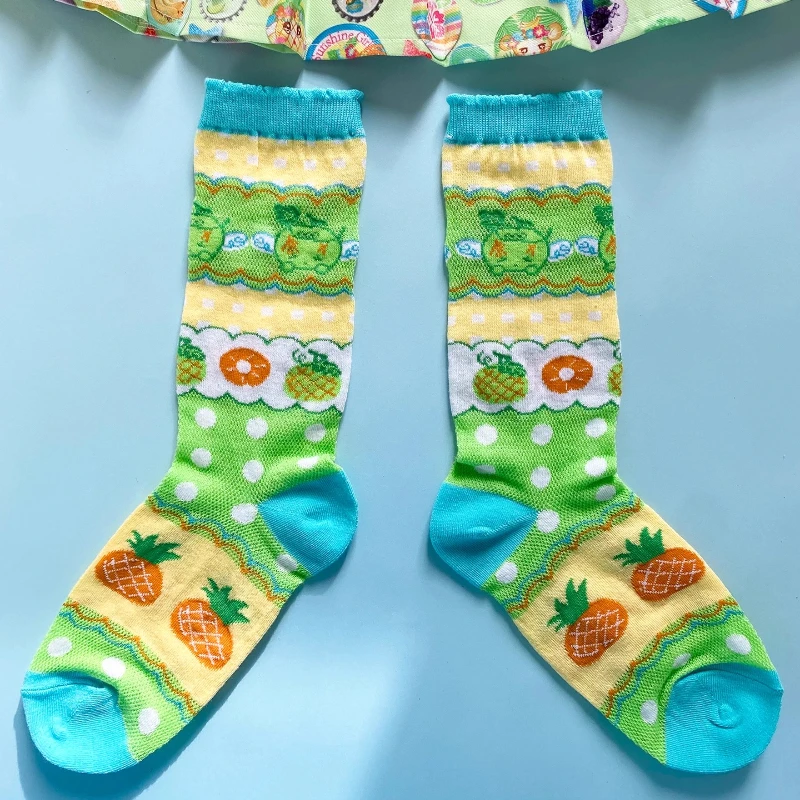 Original Design Cute Fruit Print Women's Hosiery Japanese Style Spring Summer Autumn Sweet Versatile Breathable Socks Ladies