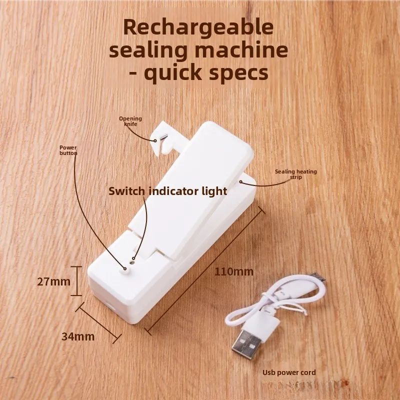 

2-in-1 USB Chip Bag Sealer Machine with Cutter Heat Sealer Food Resealer Bag Kitchen Tool for Snacks Sealing Heat Seal Device
