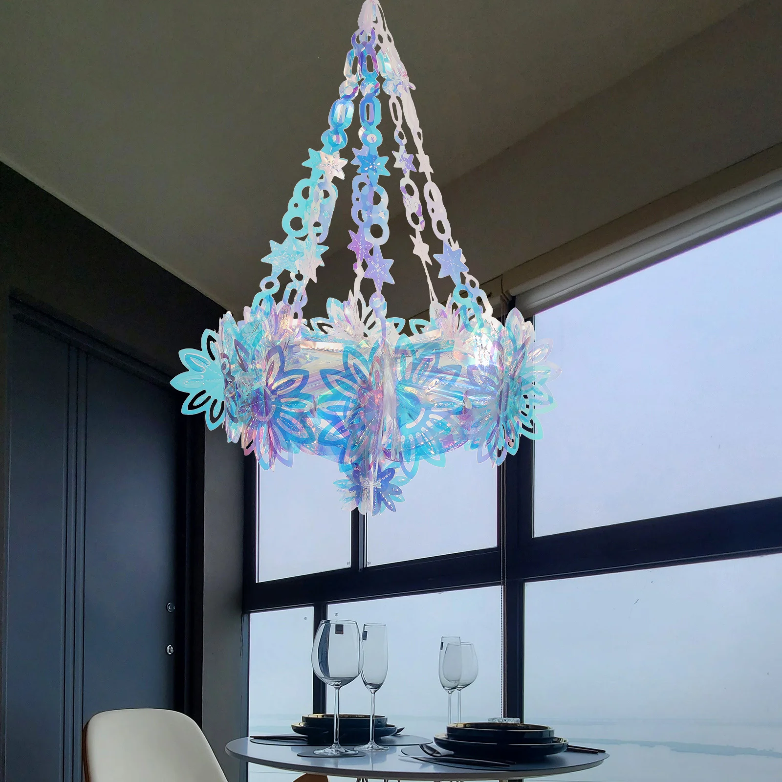 

3D Glitter Iridescent Hanging Decoration Neon Film Ceiling Ornament Party Wedding Birthday Decor Rainbow Film Hanging
