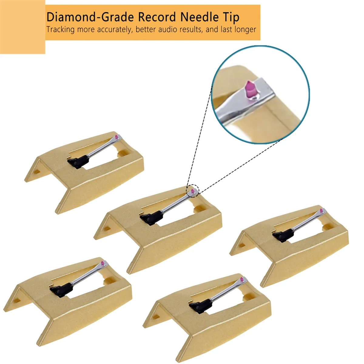 5Pcs Record Player Needles Replacement with Stylus Cleaning Brush Kit,Record Player Needle Stylus for Crosley,Turntables