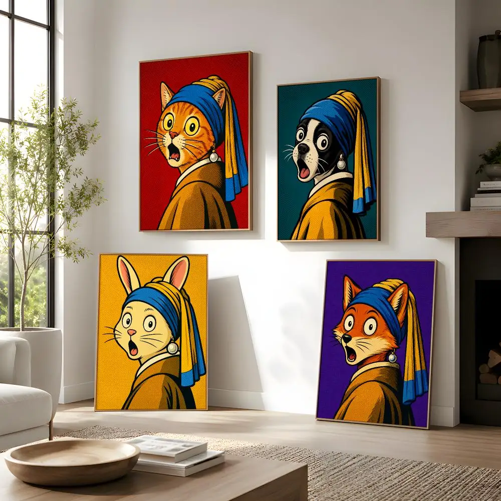 Pearl Portrait Pets Poster Wall Decor Self-Adhesive Aesthetic Modern Vibe Stylish Gift Friends Using Living Room Bedroom