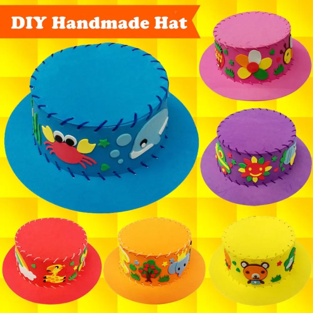 

Weaving Hat Handmade Sewing Eva Hat Handicraft for Kids Animal Flowers 3D Art Crafts Toys for Toddlers