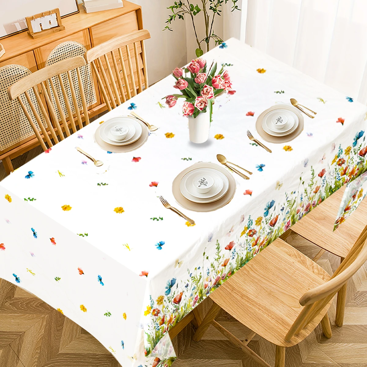 Frühling Wildblume Schmetterling PE Tischdecke Happy 1st Birthday Party Dekoration Kinder Mädchen Gefälligkeiten Tischdecke Babyparty Zubehör