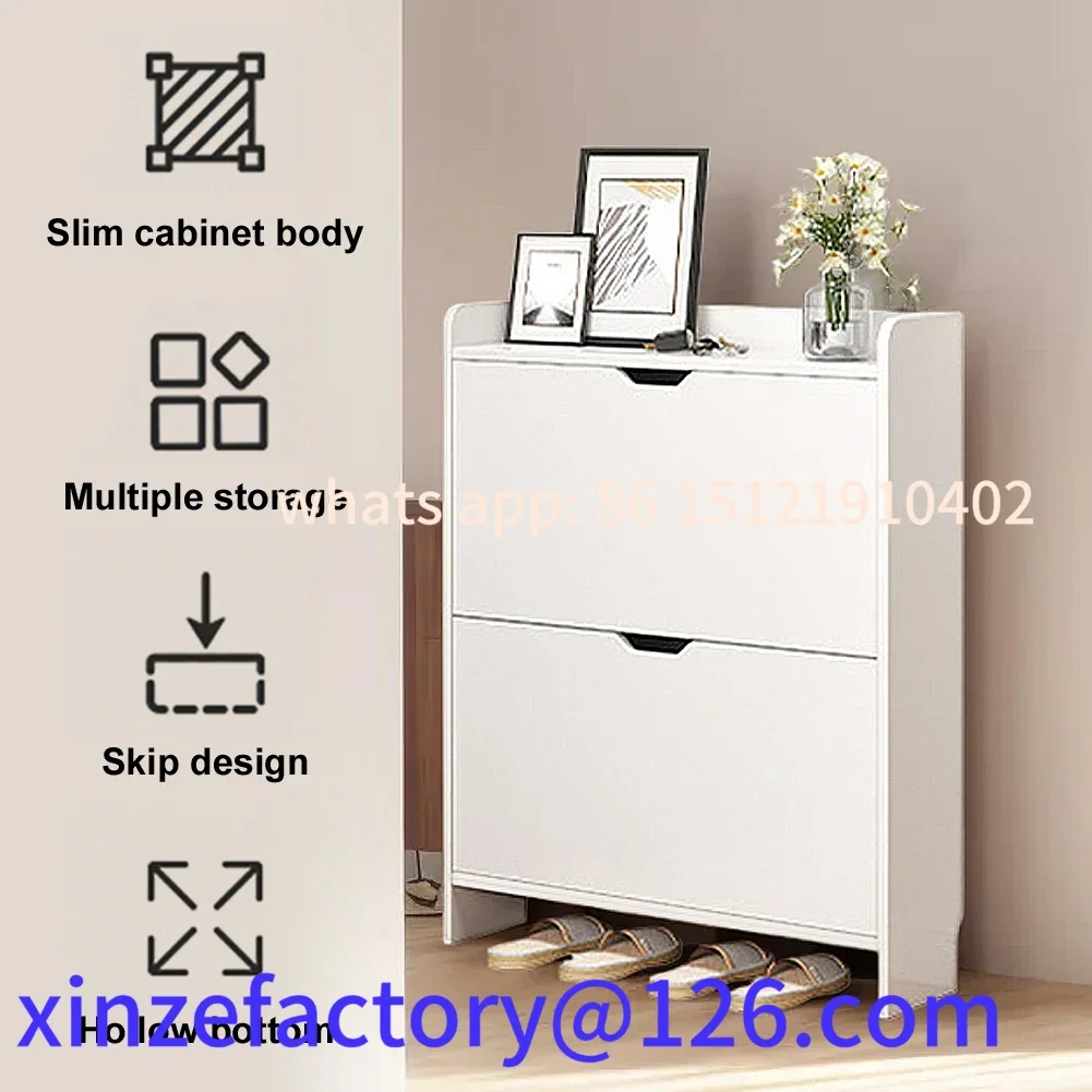 

Customizable 2-Tier Wooden Shoe Organizer with Flip Drawers Narrow Shoe Storage Cabinet Space