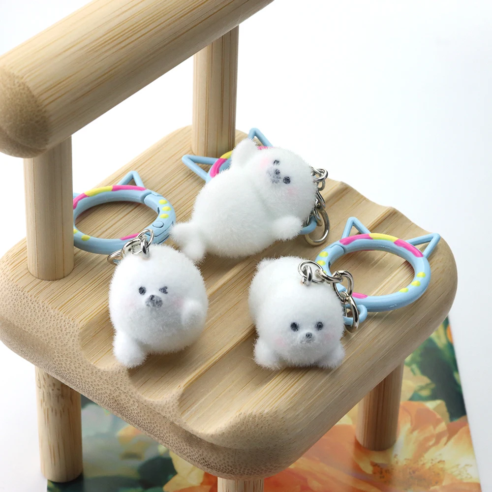 

1Pcs 3D Flocking Resin Seal Cat Ear Keychain Cute Animal Pendant for Bag Phone Charms Home Decoration Making Crafts Wholesale