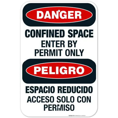 Confined Space Enter By Permit Only Bilingual Sign, OSHA Danger Sign,