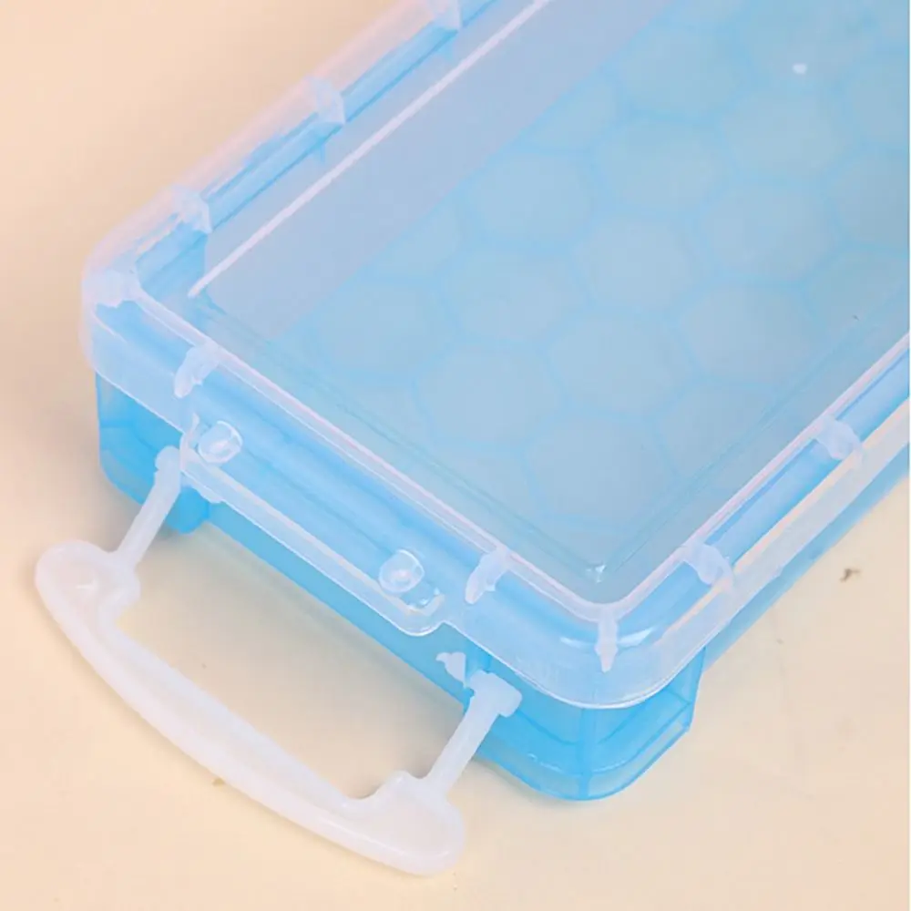 مقلمة شفافة ذات سعة كبيرة مع أبازيم بيضاء، صندوق تخزين أدوات مكتبية موفر للمساحة، بلاستيك مزدوج مفتوح