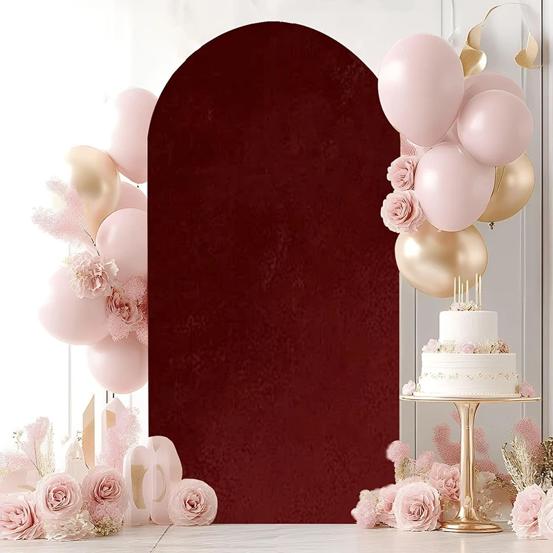 Housse de toile de fond pour arche de mariage, en spandex bordeaux, ajustée, pour support de toile de fond rond, pour décorations d'anniversaire, de baby shower et de banquet